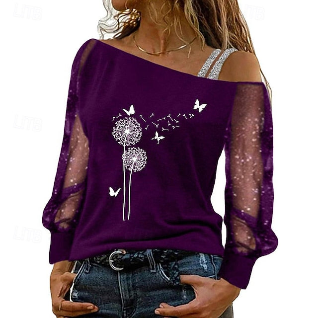 Women's Blouse Lace Mesh Butterfly Vintage Stylish Long