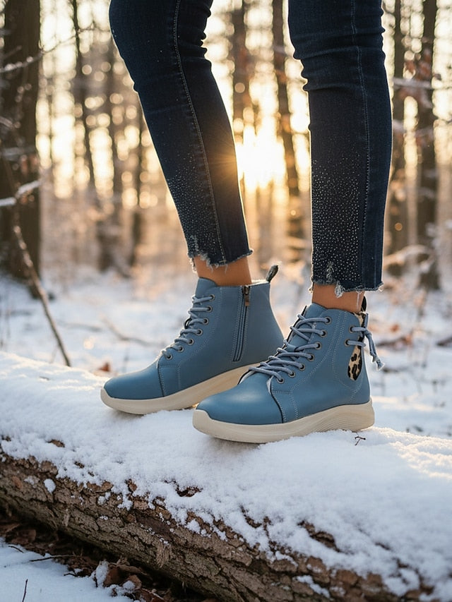 Women's Light Brown High-Top Sneaker Boots with Leopard