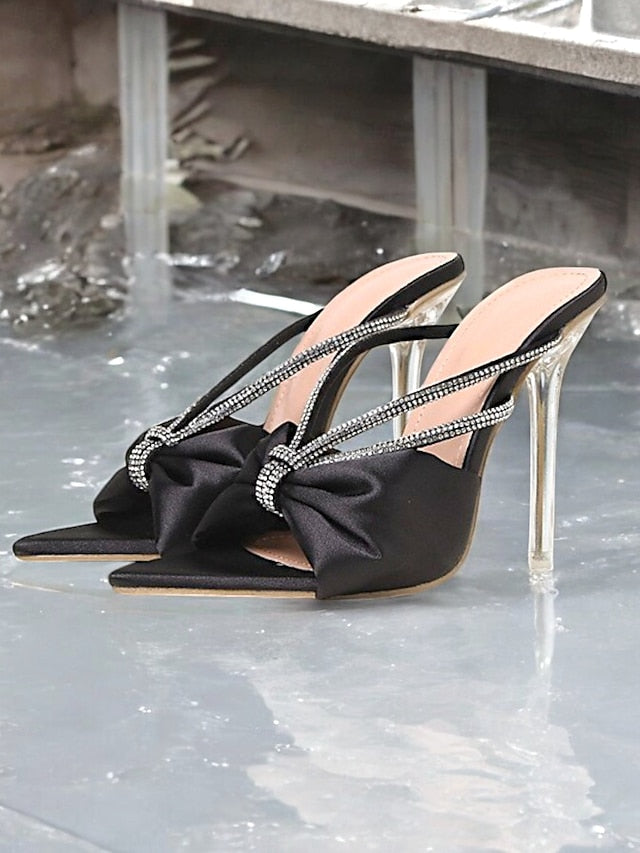 Pink Heeled Rhinestone Satin Women's Bow – Sandals Hot