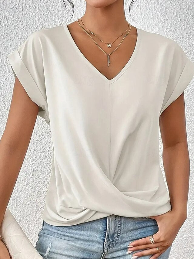 Women's T Shirt Solid Color Classic Casual Short Sleeve V