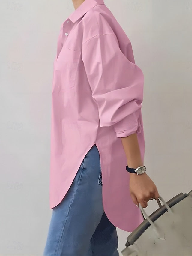 Women's Shirt Blouse Buttons Solid Color Stylish Casual
