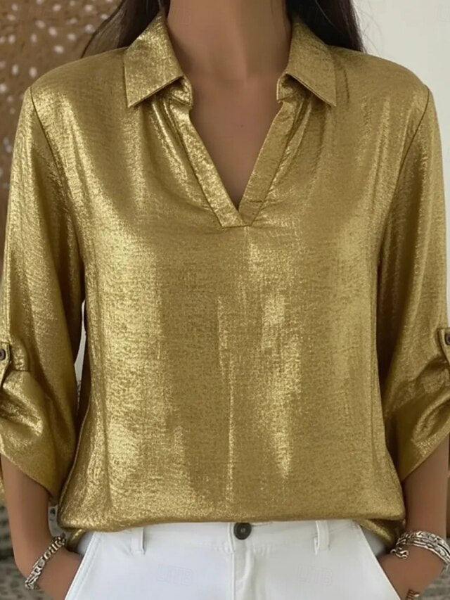 Women's Satin Shirt Dress Shirt Blouse Solid Color Elegant