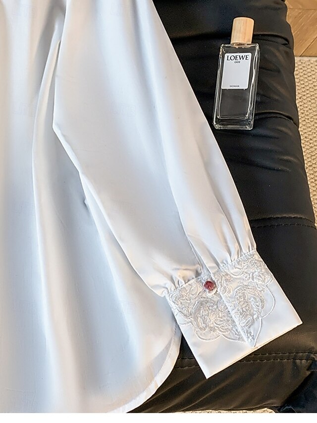 Women's Shirt Blouse Long Sleeve Tops Embroidered Plain