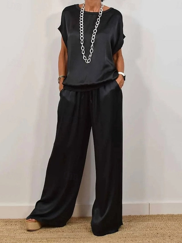 Women's Pants Sets Bolero Top Short Sleeve Round Neck Plain
