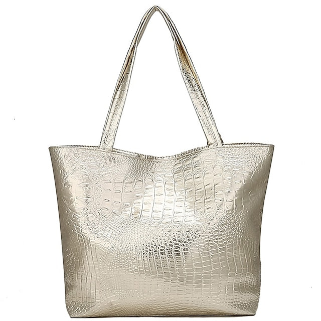 Embossed Women's Faux Tote | Croc Bag Silver Capacity Large
