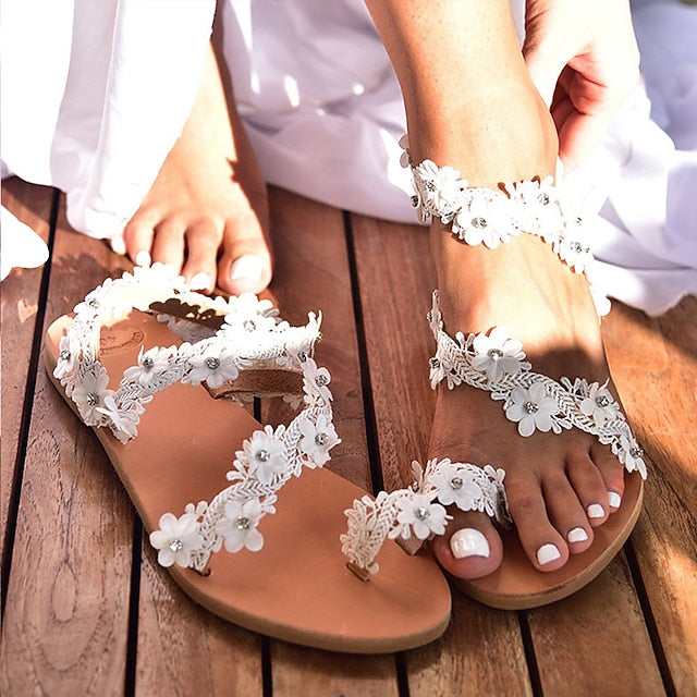 Wedding Sandals Women's White - Perfect Lace Floral Beach