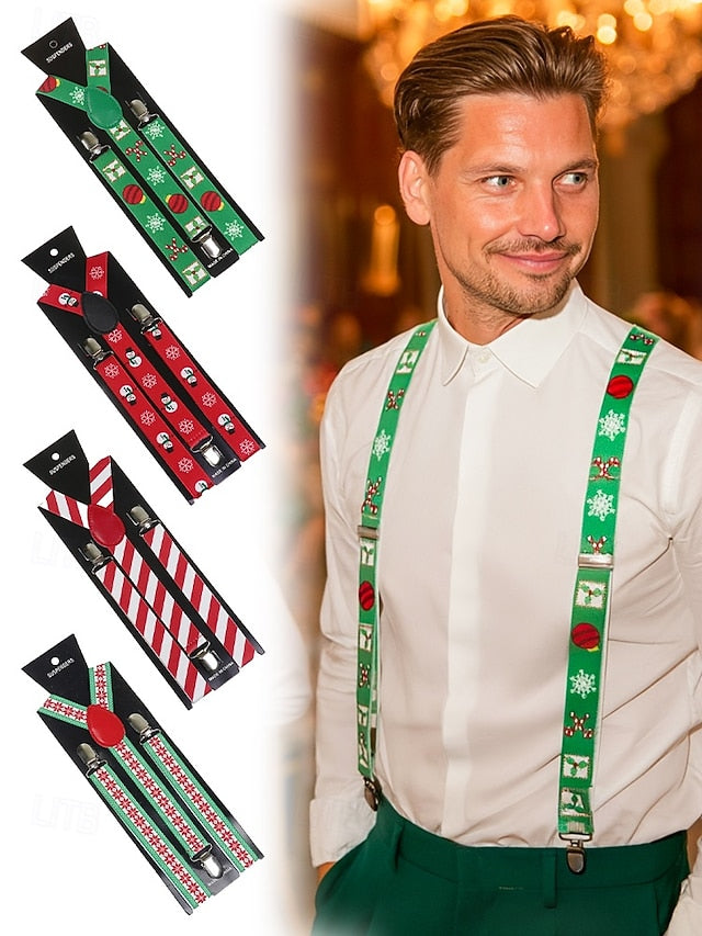 Men's Suspenders Snowman Christmas with