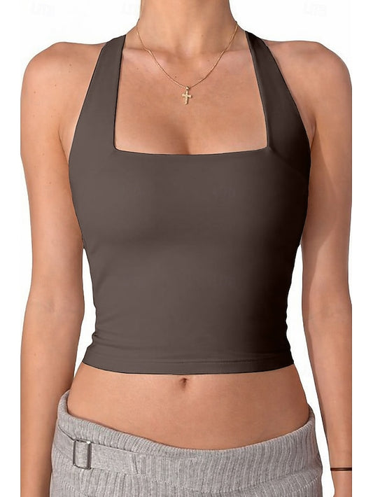 Women's Petite Athletic Tank Slim fit top Back Cross Solid