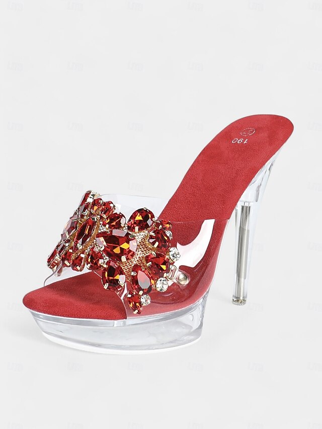 Women's Clear – Embellished Platform Heels Rhinestone