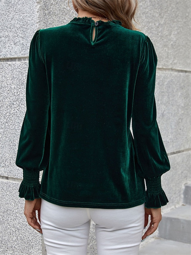 Women's Shirt Velvet Elegant Dressy Solid Color Basic