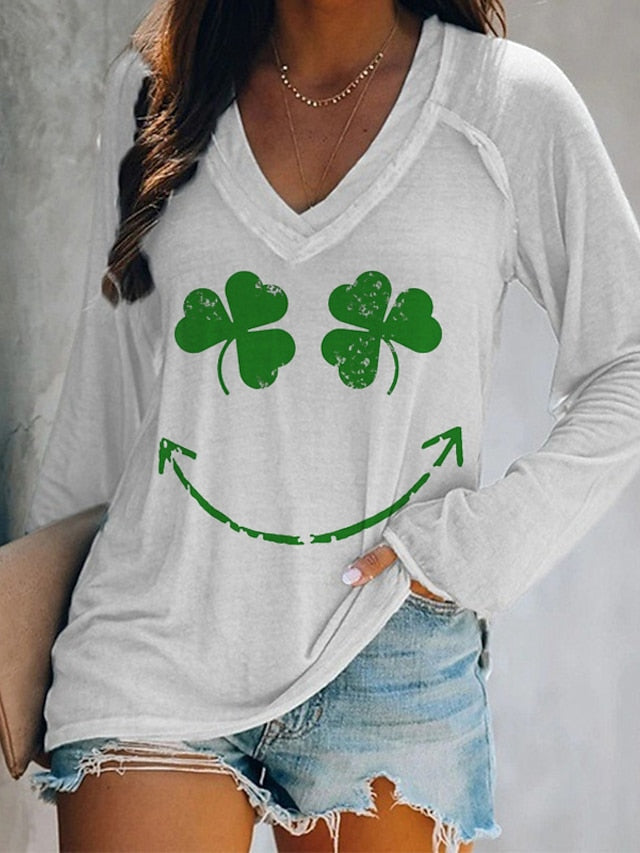 St. Patrick's Day Women's T Shirt V Neck Long Sleeve
