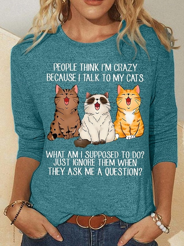 Christmas Women's T Shirt Print Graphic Animal Cat Vintage