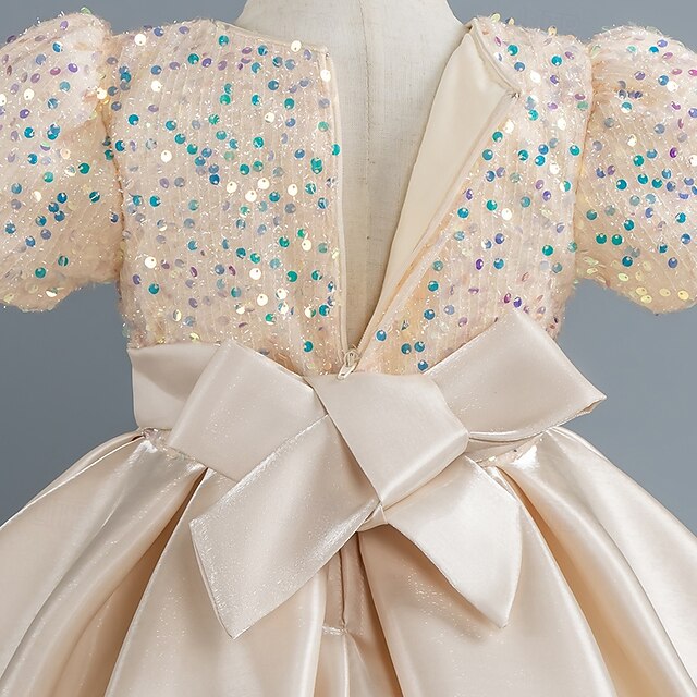 Dress Sequin Short Party Wedding Girls' Sleeve Toddler