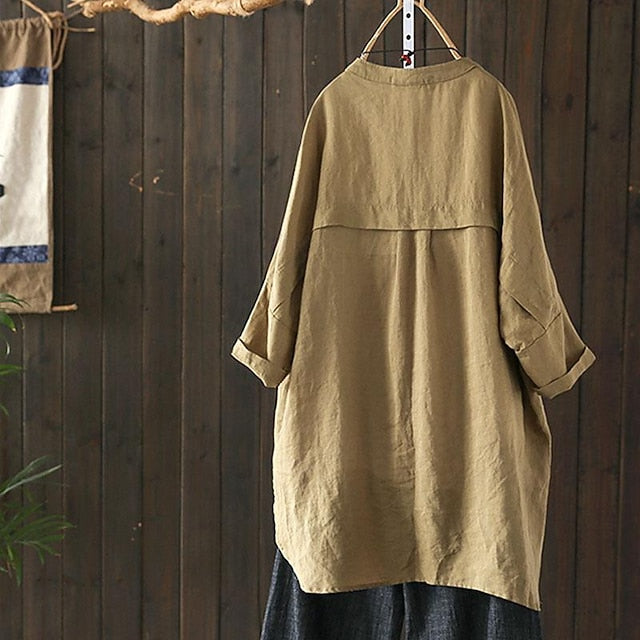 Women's Cotton Linen Shirts Linen Shirt Button Up Long