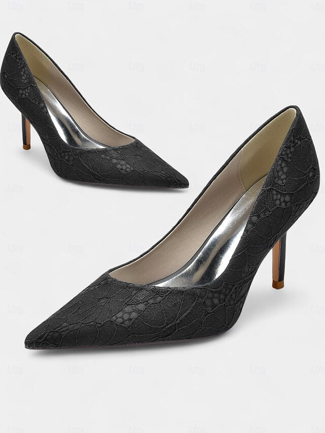 Women's - Pointed-Toe Heels Lace-Embroidered Stiletto