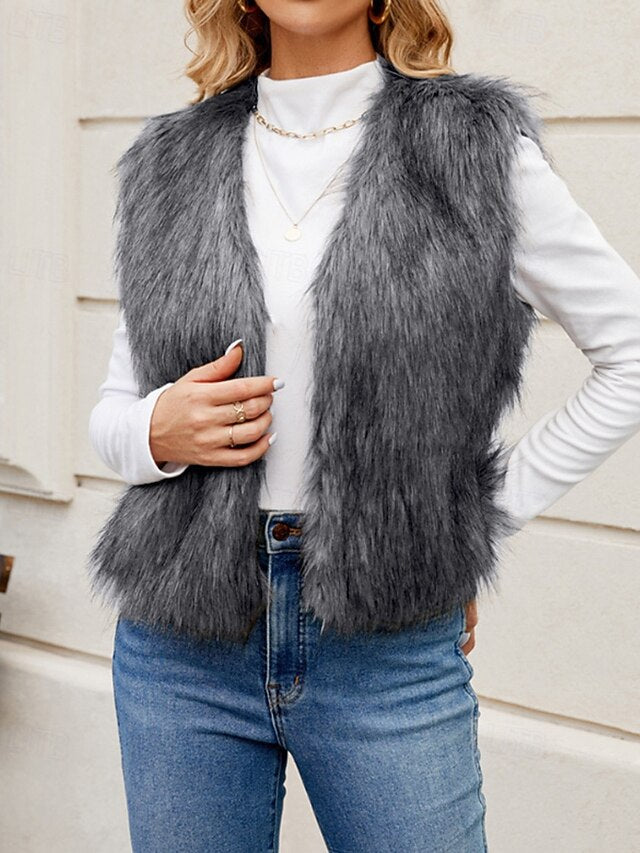 Vest Coat Furs Comfortable Women's Faux Leathers Fur