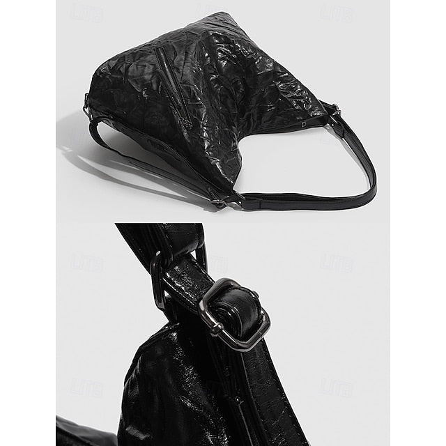 Crinkle Patent Black – Women's Bag Sleek Leather Hobo