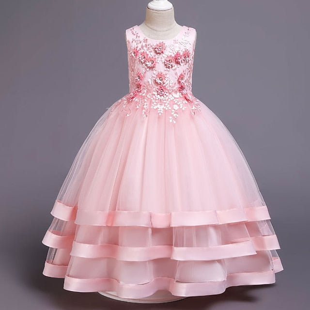 Dress Colored Wedding Sleeveless Kids Solid Girls' Party