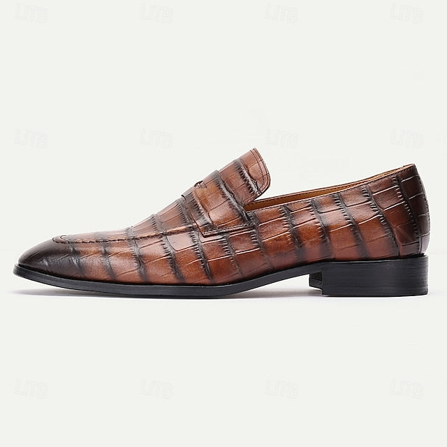 Crocodile Men's Dress Pattern Classic Brown - Leather Shoes