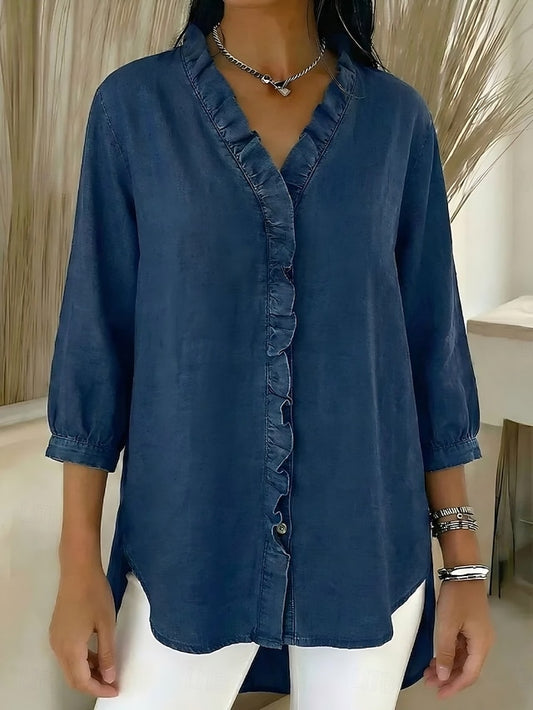 Women's Summer Shirt Casual Shirt Blouse Ruffle Solid Color