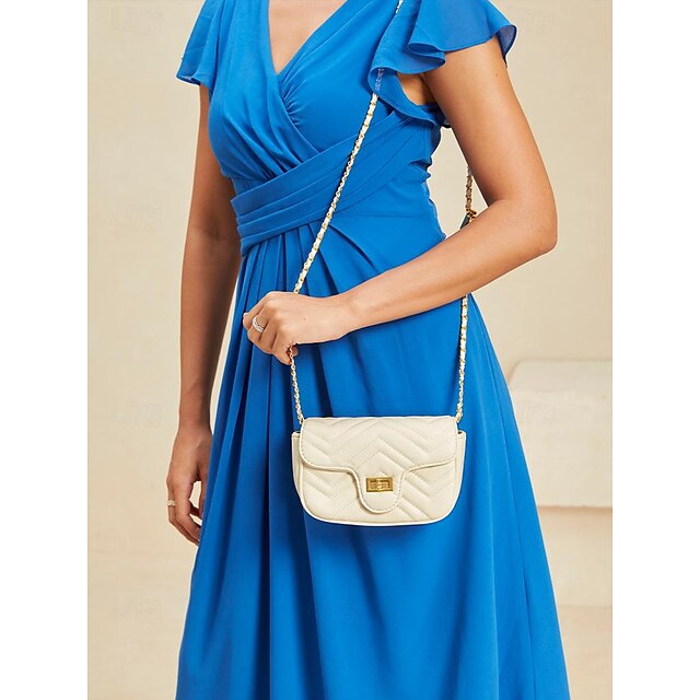 Crossbody Chain Gold Leather Elegant Bag White with Women's