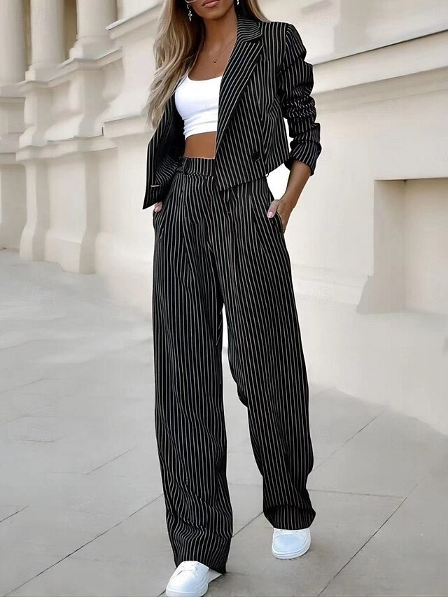 Women's Two Piece Sets Pants Sets Long Sleeve Shirt Collar