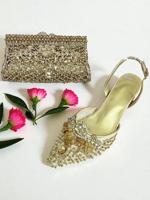 - Clutch Women's Bag Set Heel Green Rhinestone Shoes and