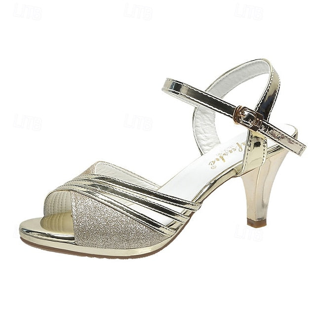 Straps with Glitter - Sandals Heel Mid Silver Women's