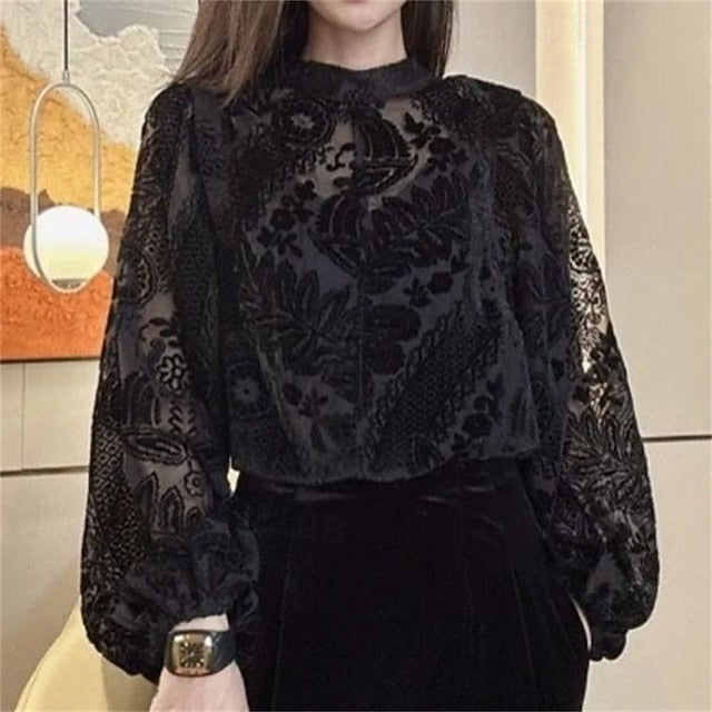 Women's Blouse Dressy Tops Lace Tops Ruched Lace Patchwork