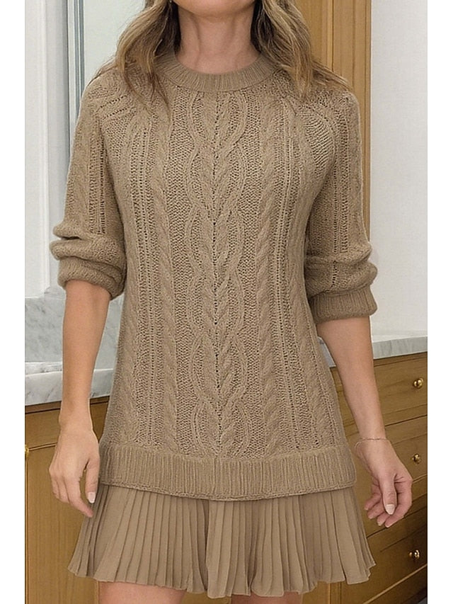 Women's Sweater Dress Casual Soft Pure Color Ribbed Crew