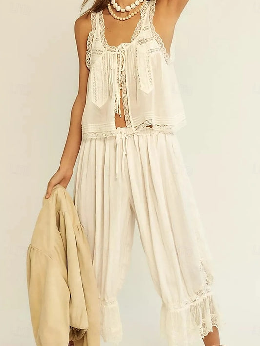 Women's Pants Sets Bolero Top Sleeveless Square Neck Plain