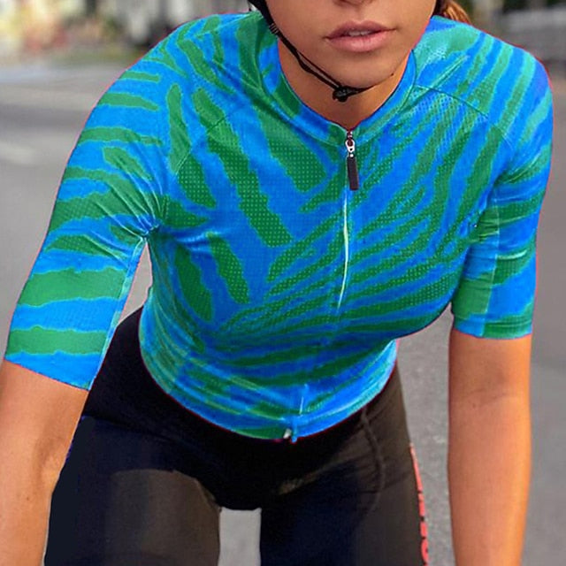 Women's Cycling Jersey Zebra Short Sleeve Bike Jersey Top
