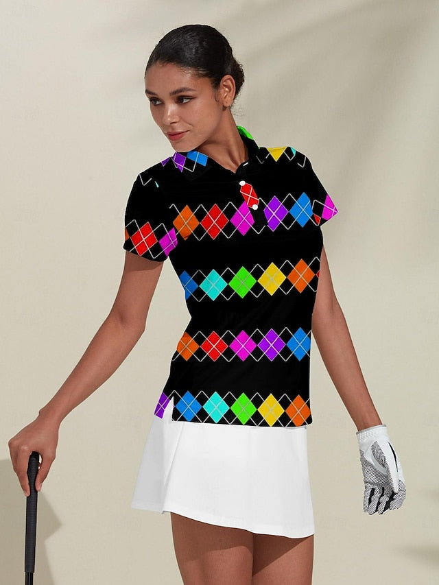 Women's Golf Polo Shirt Black Short Sleeve Sun Protection