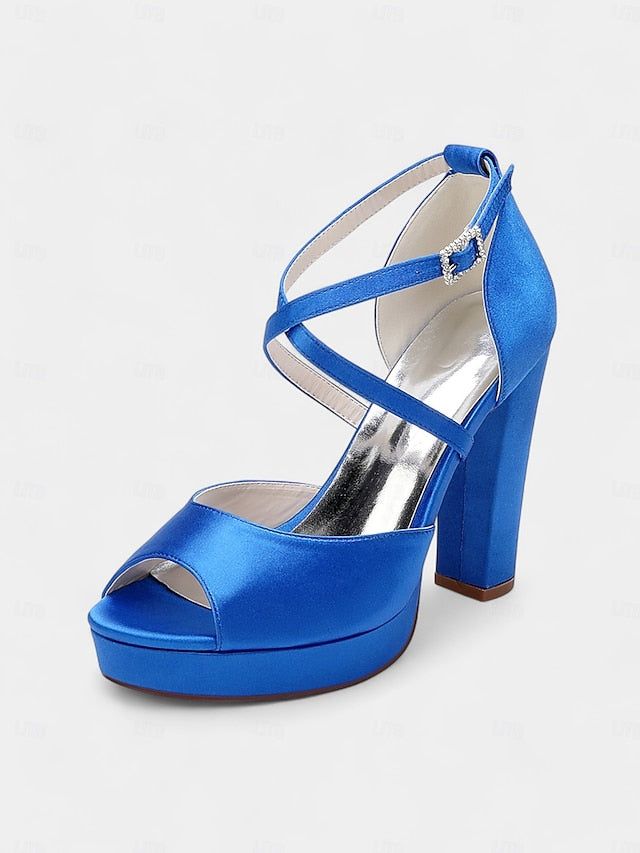 Satin High Heel and with Peep Women's Toe Platform Sandals