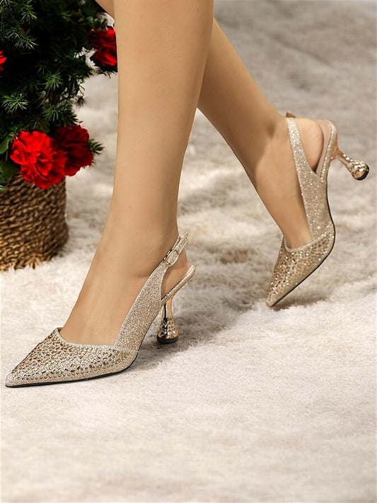 Toe Pointed – Slingback Glitter Pumps Sparkling Women's