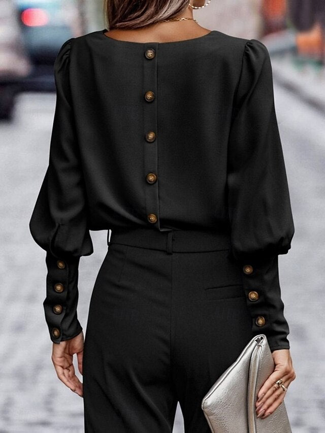 Women's Shirt Elegant Dressy Satin Top Solid Color Business