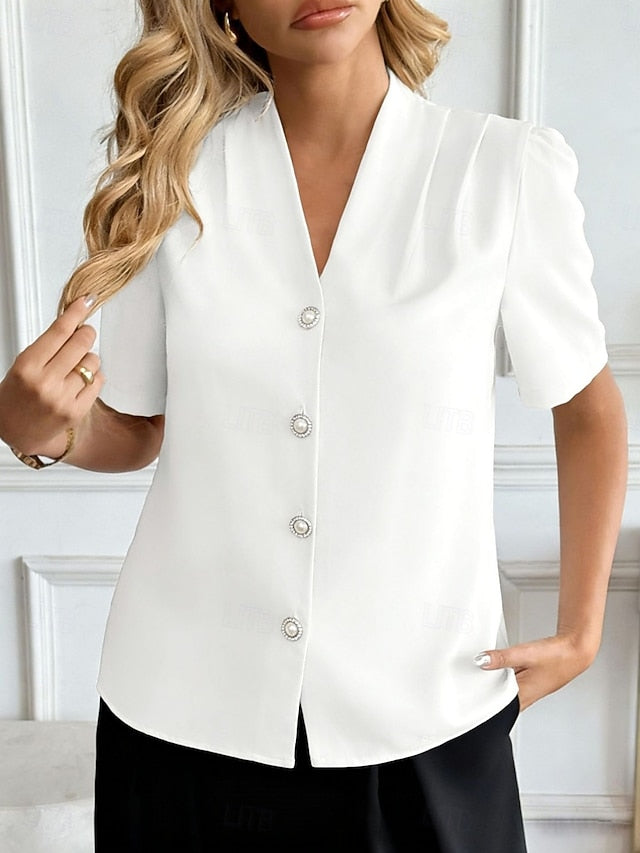 Women's Shirt Blouse Buttons Plain Active Stylish Short