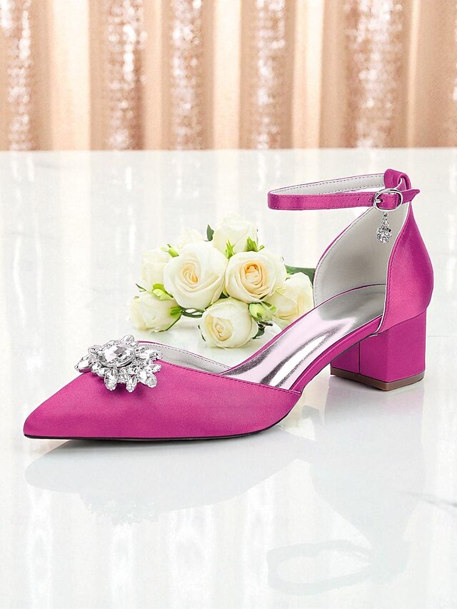 Shoes Burgundy Women's Heel Satin Block with Wedding