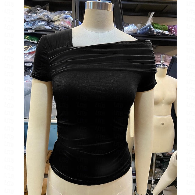 Ladies' short-sleeved, one-shoulder tops (style 2)