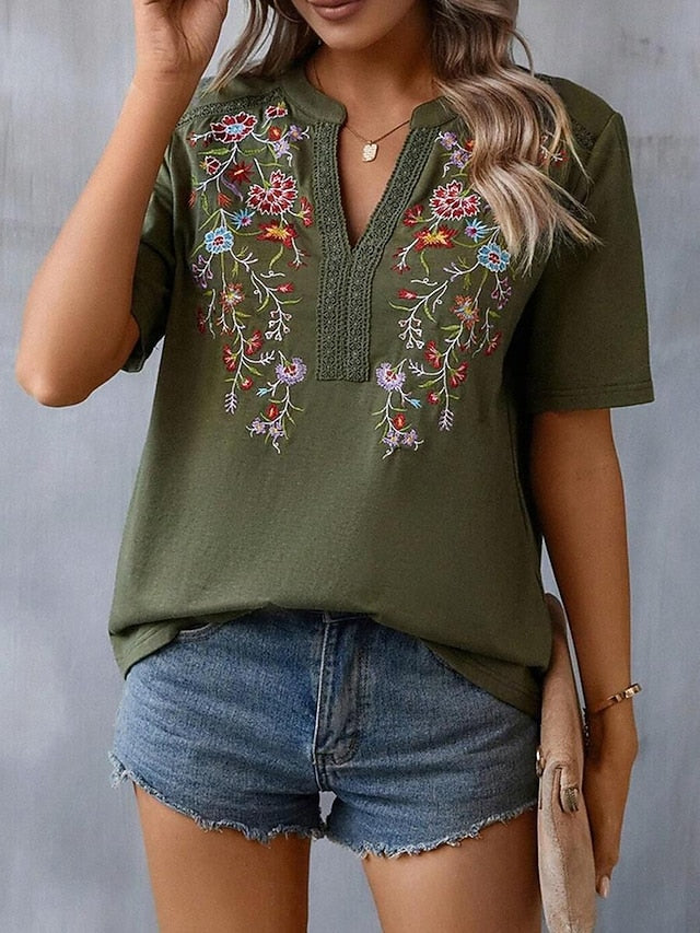 Women's Lace Shirt T Shirt Lace Patchwork Embroidered