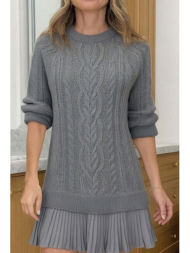 Women's Sweater Dress Casual Soft Pure Color Ribbed Crew