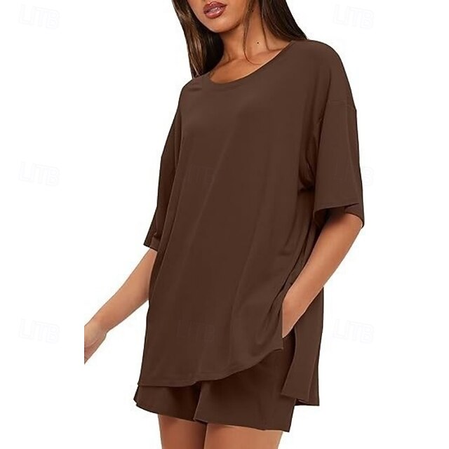 Women's Two Piece Sets Shorts Sets Short Sleeve Round Neck