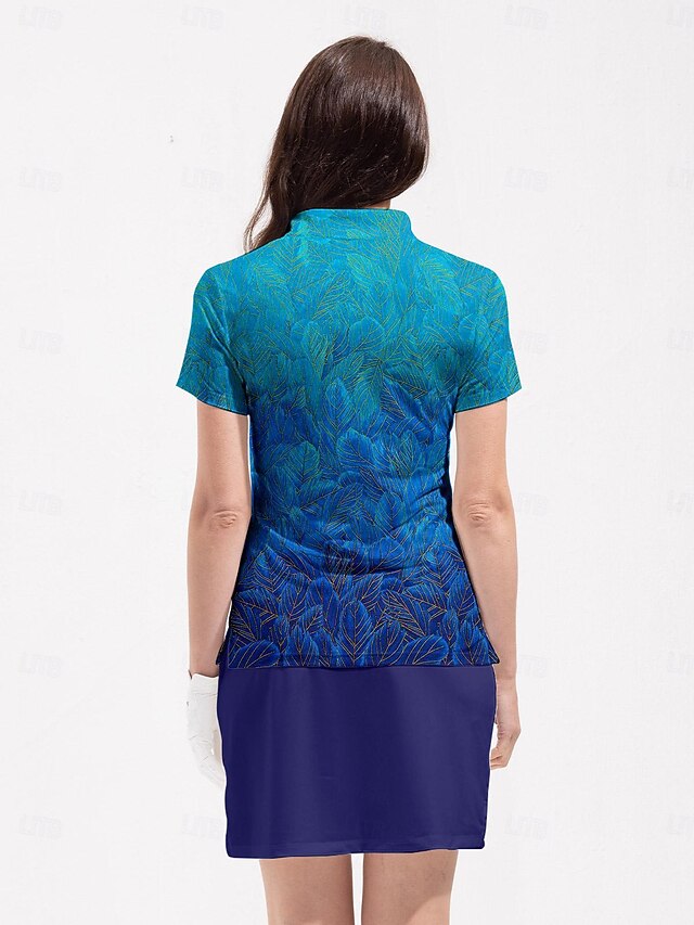 Women's Golf Polo Shirt Blue Short Sleeve Top Ladies Golf