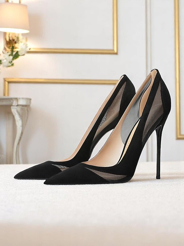 Detailing Women's Mesh Pumps with Pointed Suede Toe Nude