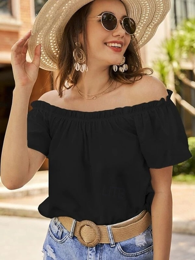 Women's Plus Size Going Out Tops Summer Tops Solid Color