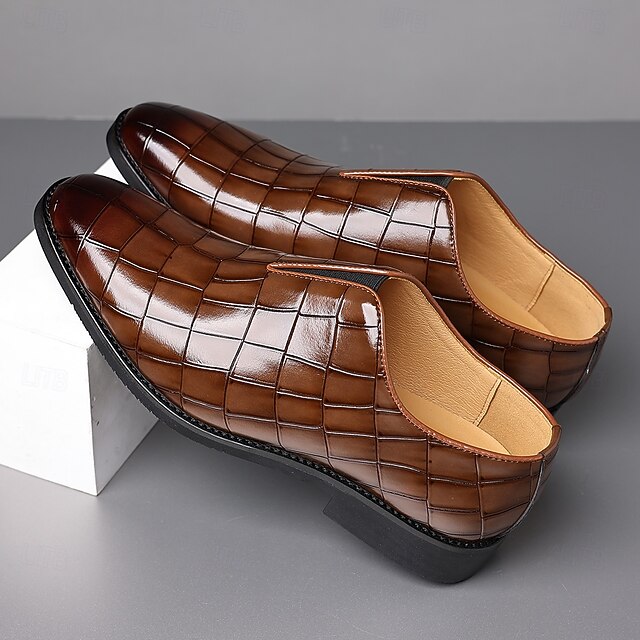 – Shoes Pattern Slip-On Burgundy Men's Crocodile