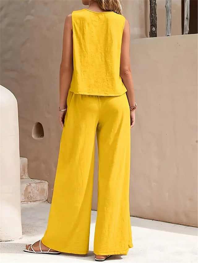 Women's Cotton Linen Sets Two Piece Sets Blouse Pants