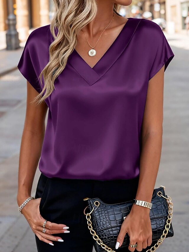 Women's Shirt Elegant Satin Top Blouse Plain Active Cute