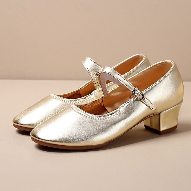 Gold Heel Dance Jane with Buckle Low Shoes Mary Women's