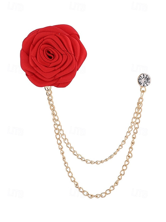 Lapel Rose Pin Red Men's with Gold – Elegant Chain